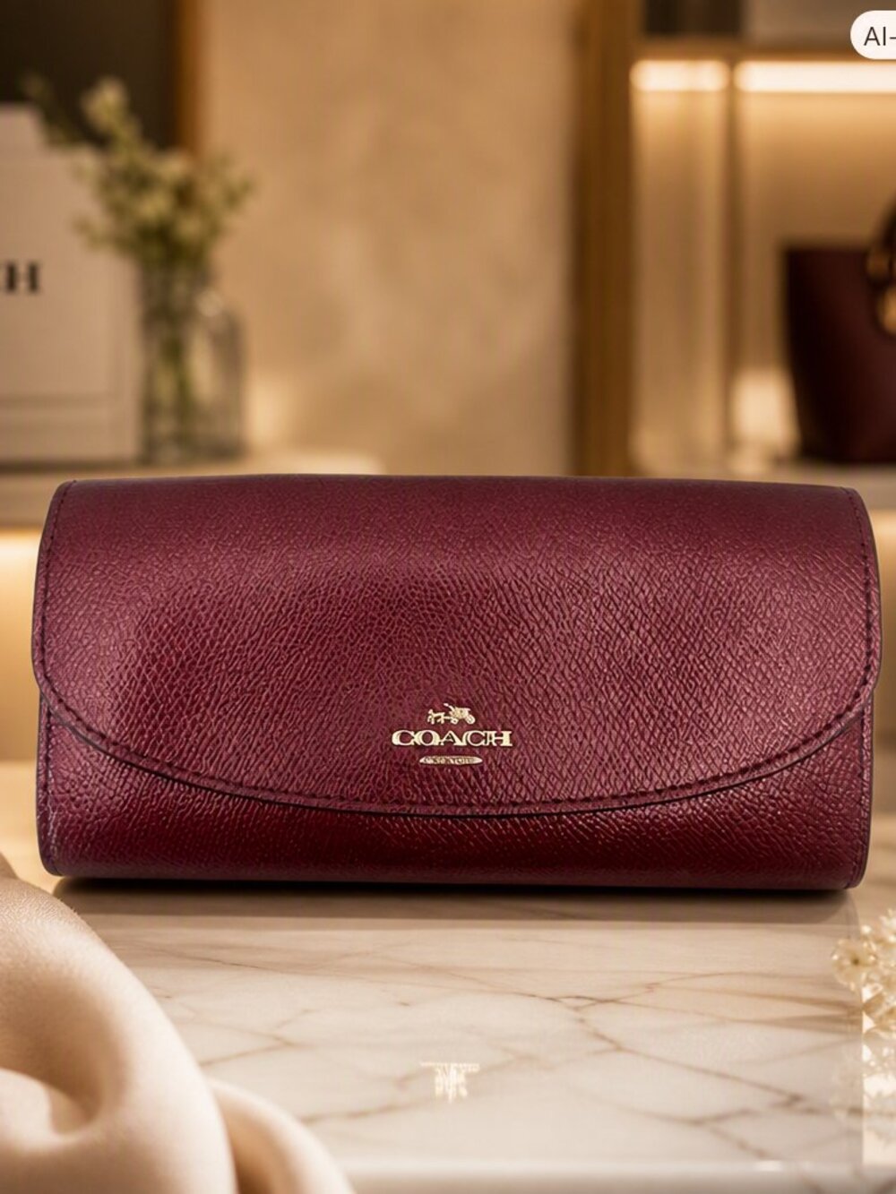 Coach Wine Metallic Pebbled Leather Wallet
